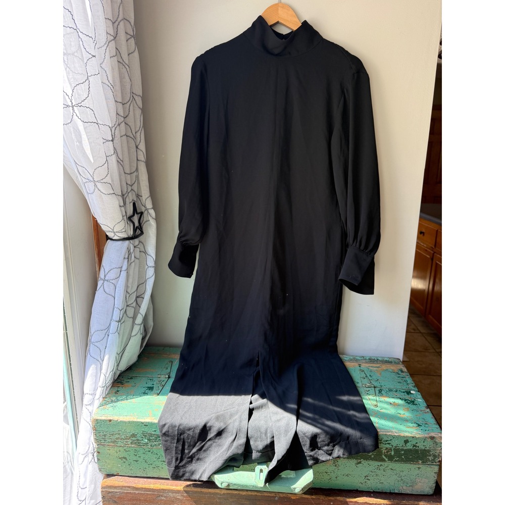 Maeve Anthropologie Black Mock Neck‎ Bishop Sleeve Midi Dress XS modest minimql